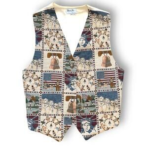 Vintage 90s Patriotic Tapestry Vest Plus Size 2X Americana Liberty Bell Flag